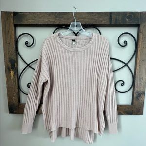 SHEIN Ribbed Oversized Slouch Shoulder Blush Hi Lo Sweater Size L